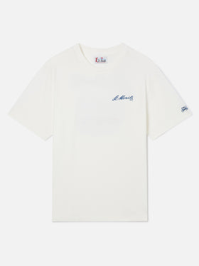 Camiseta blanca Arnott de algodón orgánico Warm con estampado St. Moritz en la espalda | Special edition 