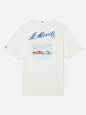 Camiseta blanca Arnott de algodón orgánico Warm con estampado St. Moritz en la espalda | Special edition 