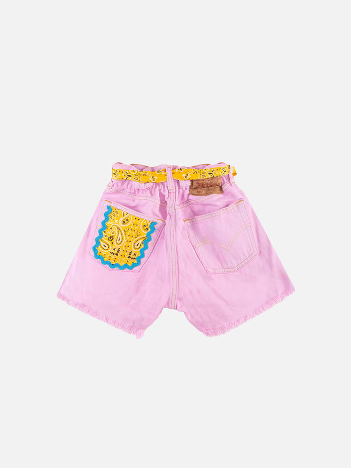 Girl upcycled denim shorts with embroidery