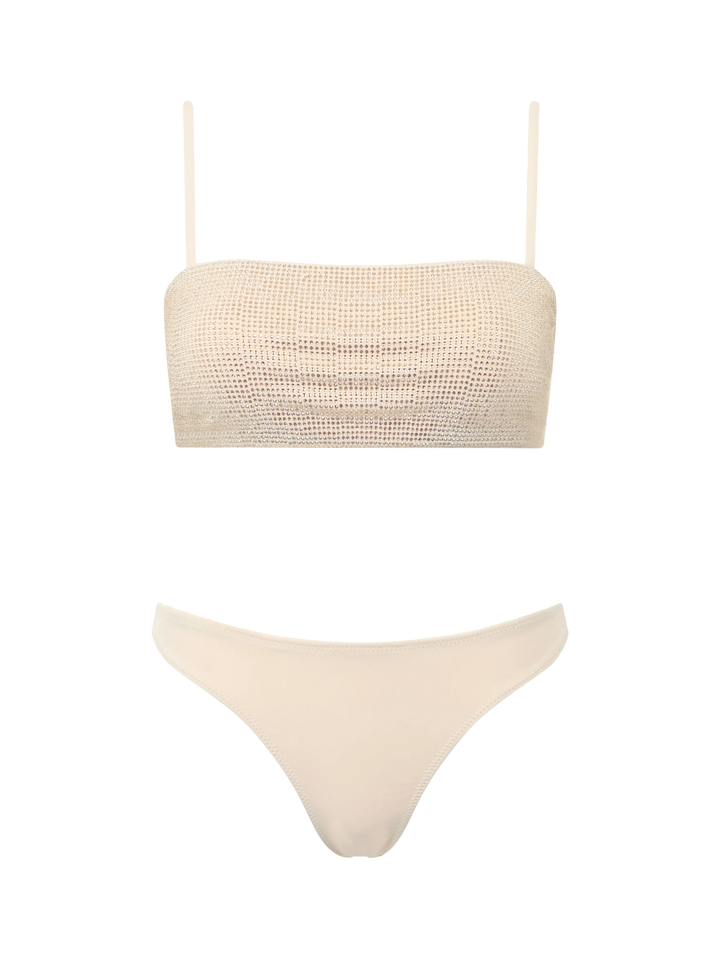 Woman beige bandeau bikini Athena Naomi with rhinestones - MC2 Saint Barth
