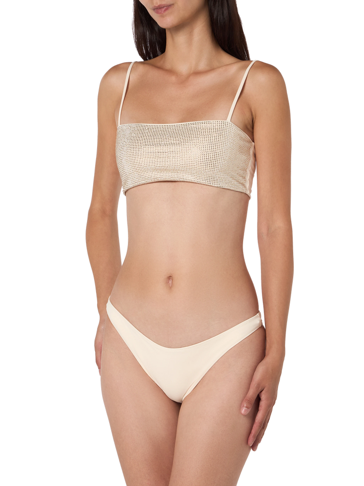 Woman beige bandeau bikini Athena Naomi with rhinestones - MC2 Saint Barth