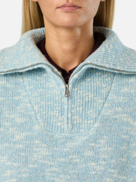Light blue Augustine wool half-zip knit with logo embroidery