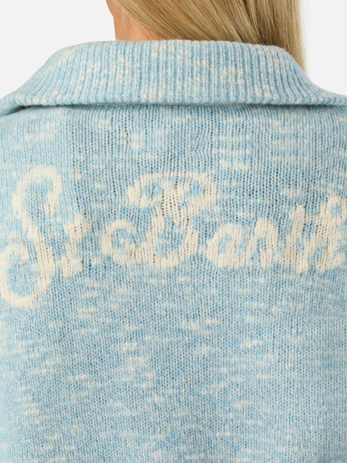 Light blue Augustine wool half-zip knit with logo embroidery