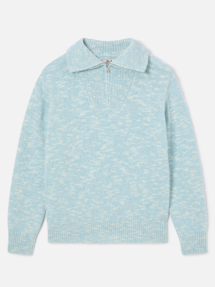Leichter blue Augustine Wollstrickpullover mit Half-Zip und Logostickerei 