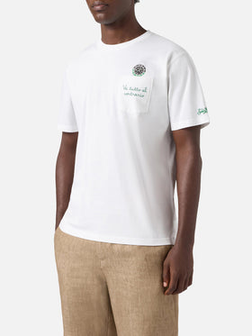 White Austin t-shirt with watch and Va Tutto Al Contrario embroidery