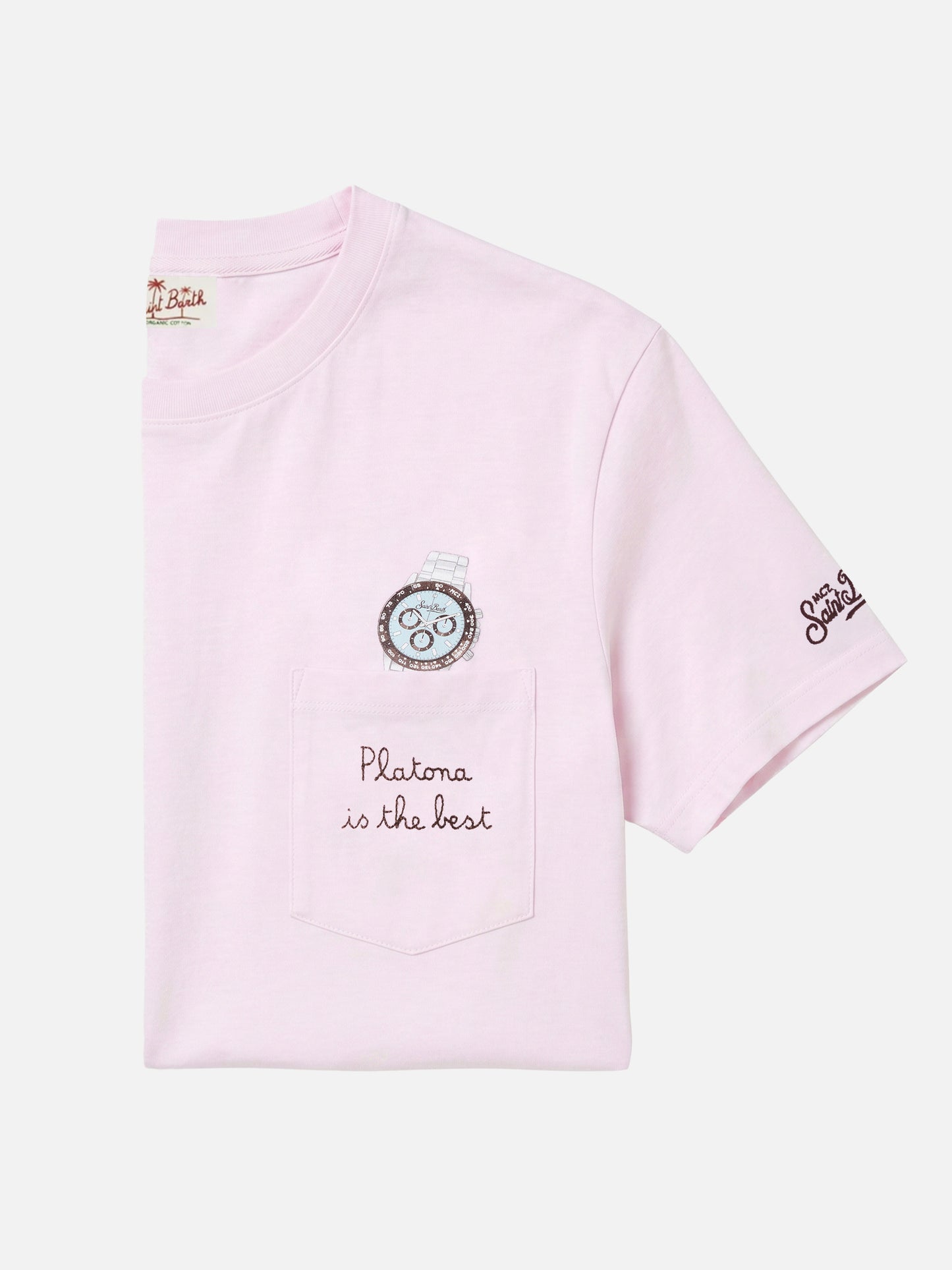 T-shirt Austin rosa con orologio e ricamo Platona Is The Best