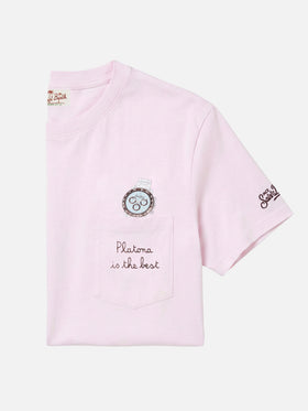 T-shirt Austin rosa con orologio e ricamo Platona Is The Best