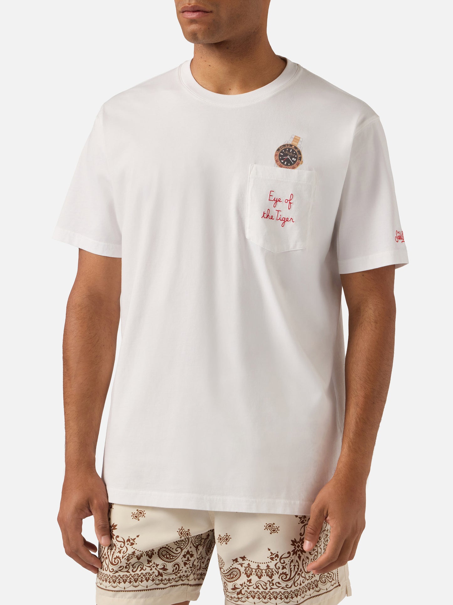 T-shirt Austin blanc avec montre et broderie Eye Of The Tiger 