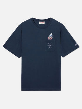 Blue Austin t-shirt with watch and Do You Want A Cola? embroidery