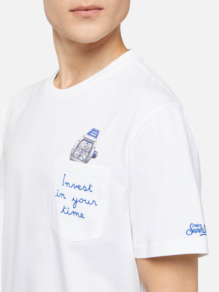 Cotton t-shirt Austin with embroidery and watch print - MC2 Saint Barth