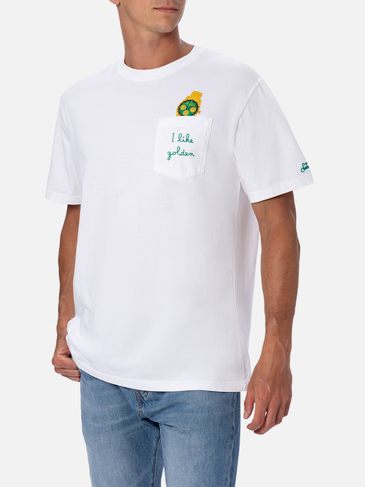 Man cotton t-shirt Austin with watch print and embroidery - MC2 Saint Barth