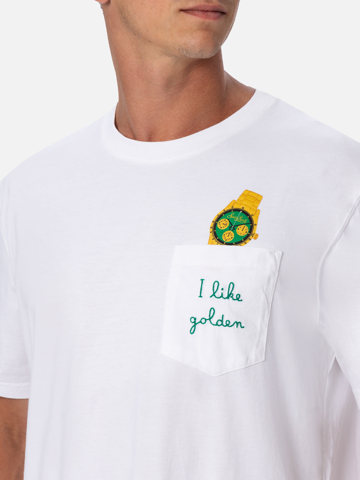 Man cotton t-shirt Austin with watch print and embroidery - MC2 Saint Barth