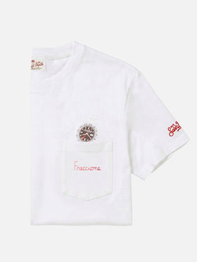 T-shirt Austin bianca con orologio e ricamo Freccione