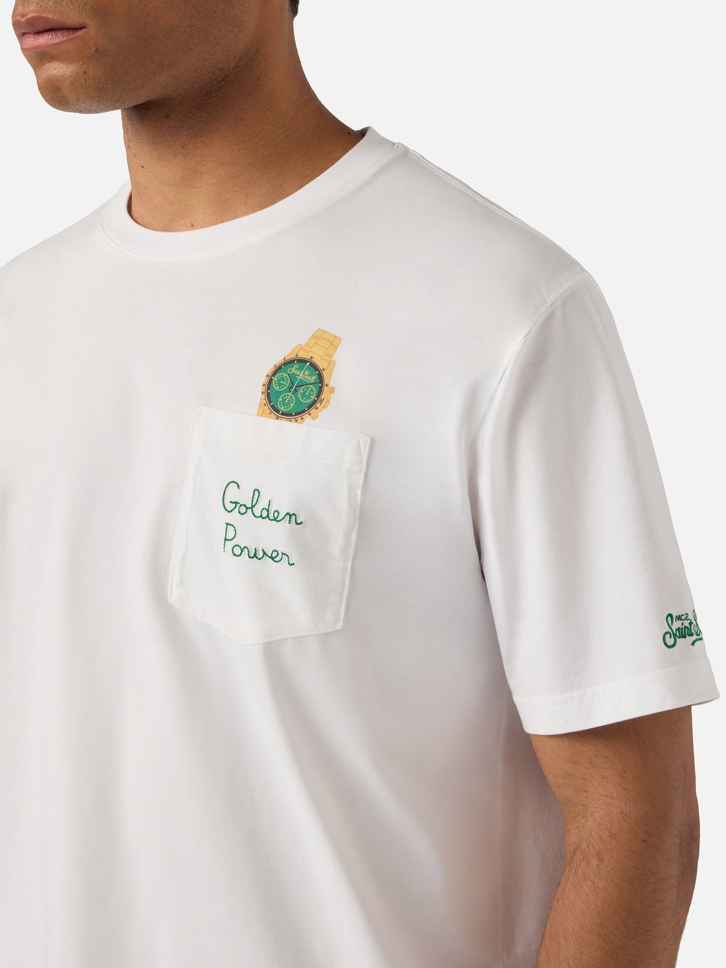 T-shirt Austin blanc avec montre et broderie Golden Power 
