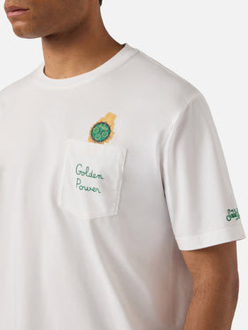 T-shirt Austin blanc avec montre et broderie Golden Power 