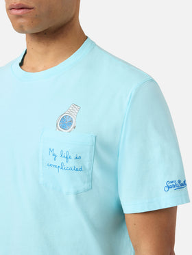 Light blue Austin t-shirt with watch and My Life Is Complicated embroidery