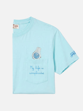 Light blue Austin t-shirt with watch and My Life Is Complicated embroidery