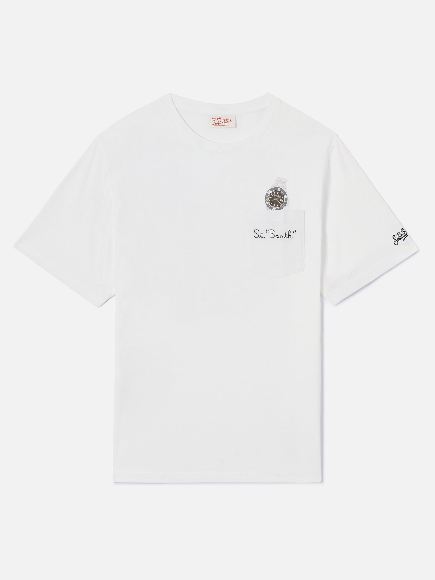 T-shirt Austin bianca con orologio e ricamo St. Bart