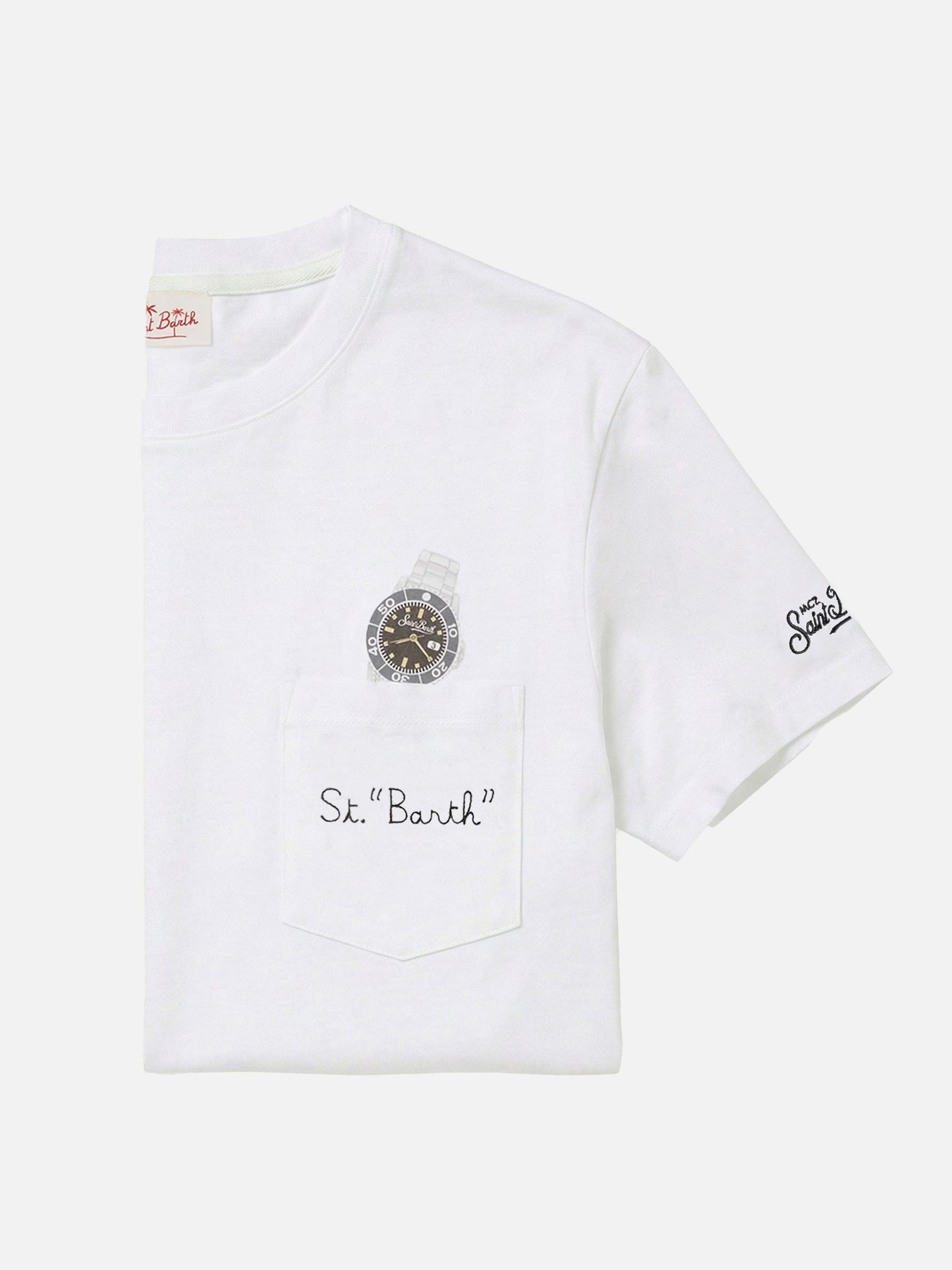 T-shirt Austin blanc avec montre et broderie St. Bart 
