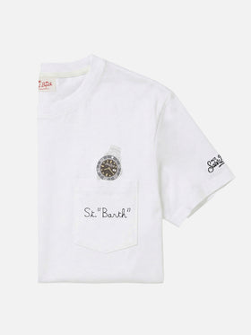 T-shirt Austin blanc avec montre et broderie St. Bart 
