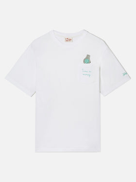 White Austin t-shirt with watch and Time Is Money embroidery