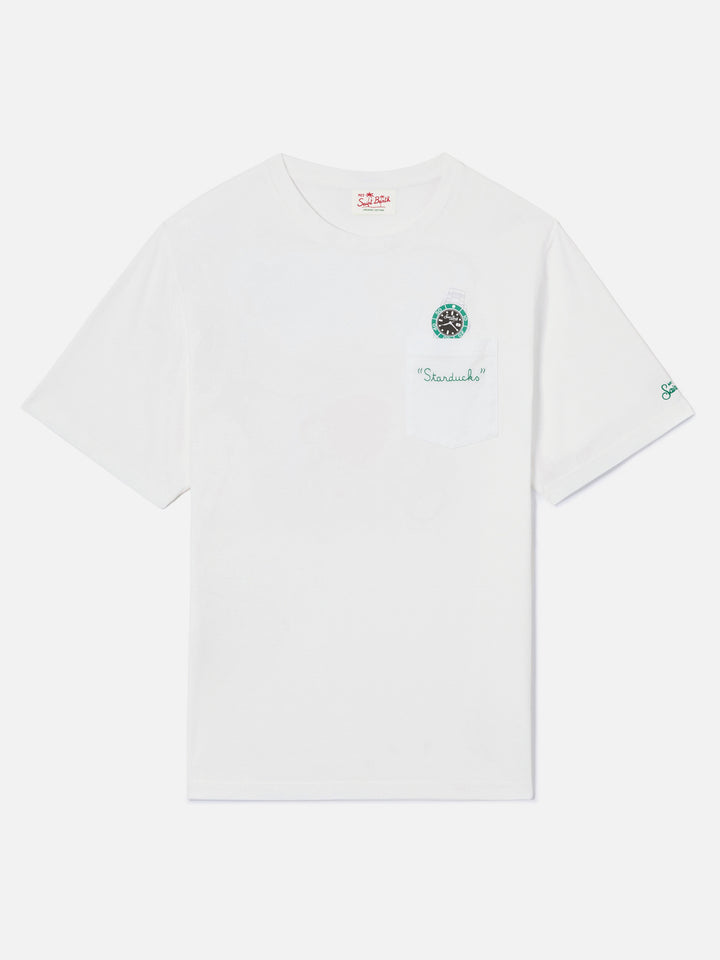 White Austin t-shirt with watch and Starduchs embroidery