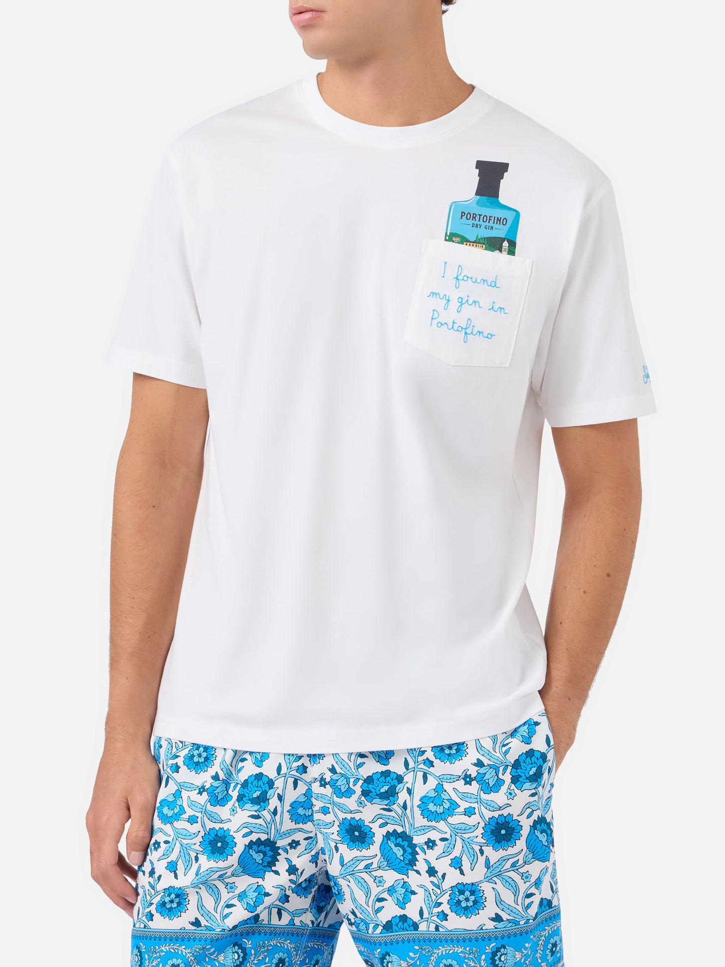 White Austin t-shirt with Portofino Dry Gin embroidery | PORTOFINO GIN SPECIAL EDITION