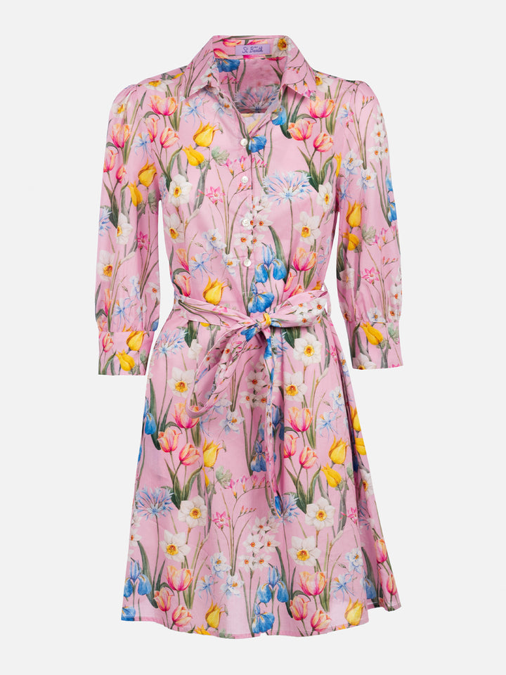 Woman cotton dress Avery with tropical print