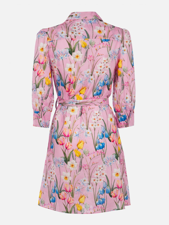 Woman cotton dress Avery with tropical print