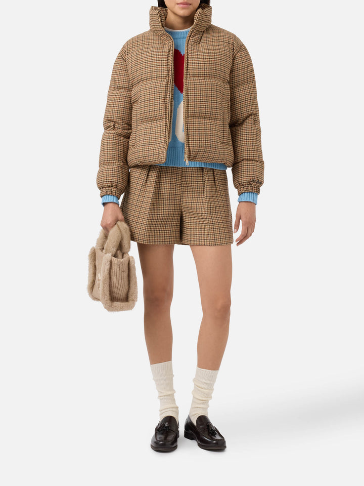 Shorts Aya in tessuto pied de poule con doppia piega