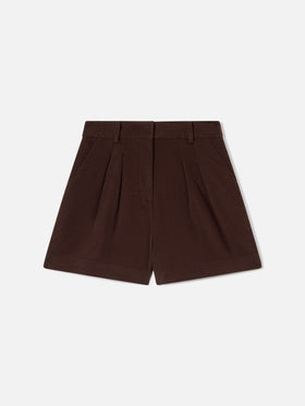 Short en velours côtelé de coton Aya marron foncé 