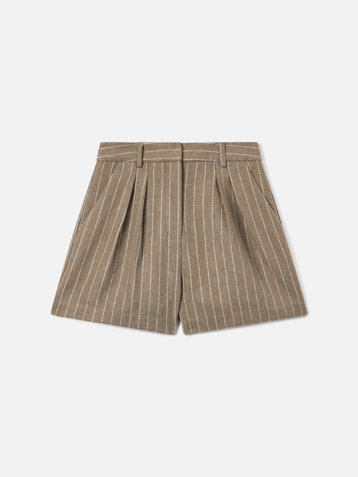 Beige Aya Shorts aus Wollmisch-Flanell mit Nadelstreifen 