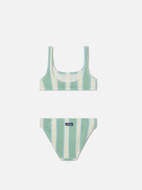 Baker Crinkle-Bikini mit grünen und cremefarbenen Streifen 