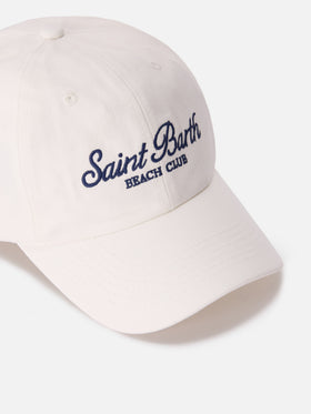 Baseball cap with visor in white cotton with embroidered logo
