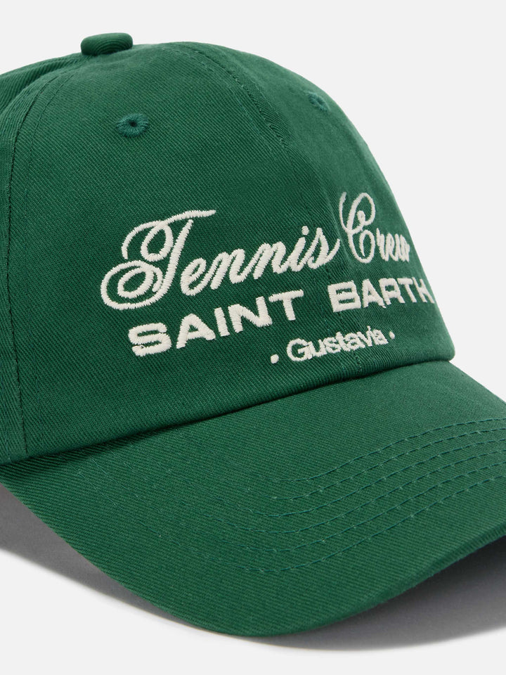 Baseball cap with visor in green cotton with embroidered Tennis Crew