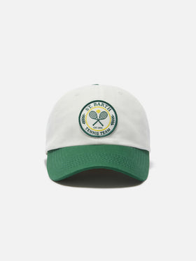 Baseball cap with visor in white and green cotton with Tennis Team patch