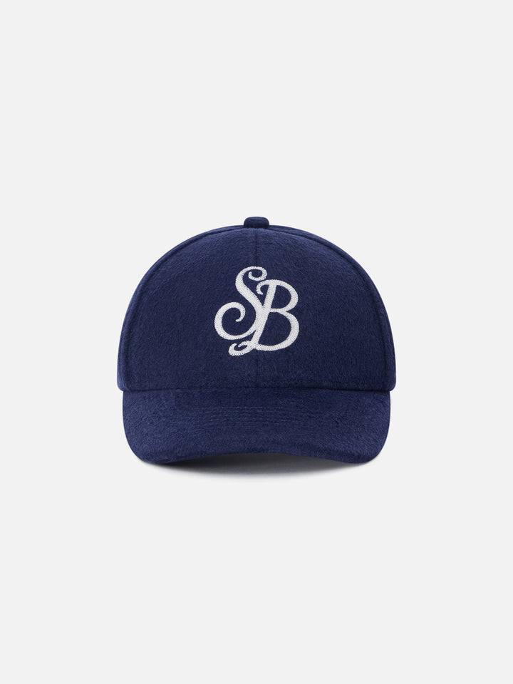 Marineblaue Filzkappe blue Baseball mit SB-Monogramm-Stickerei 
