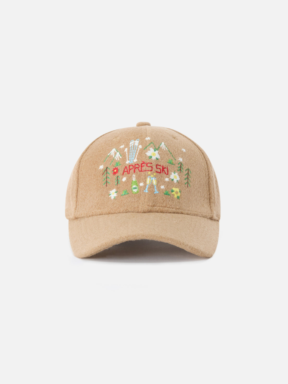 Gorra de fieltro Beige Baseball con paisaje de montaña bordado 