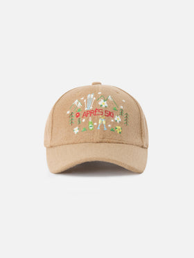 Gorra de fieltro Beige Baseball con paisaje de montaña bordado 