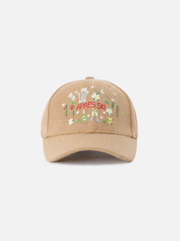 Beige Filzkappe Baseball mit gestickter Berglandschaft 