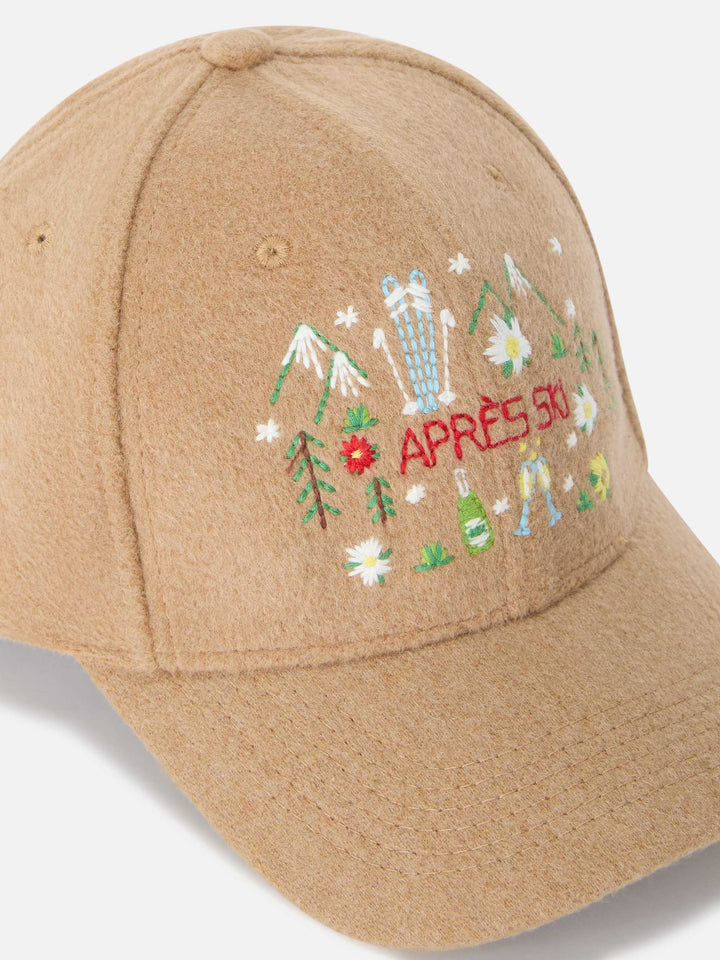 Beige Filzkappe Baseball mit gestickter Berglandschaft 