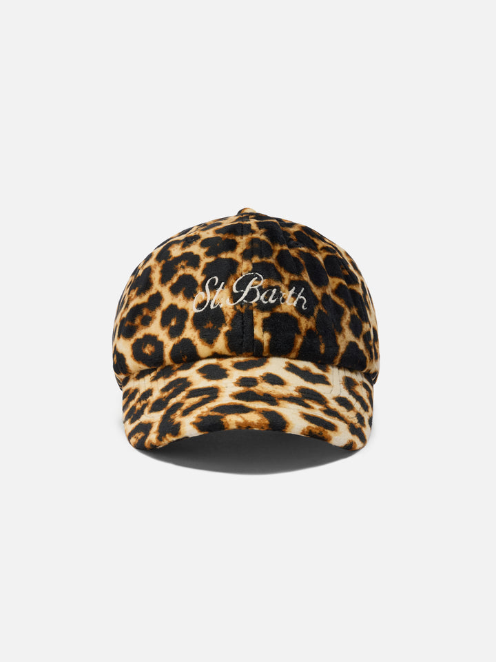 Cappello con visiera Baseball Velvet in velluto leopardato