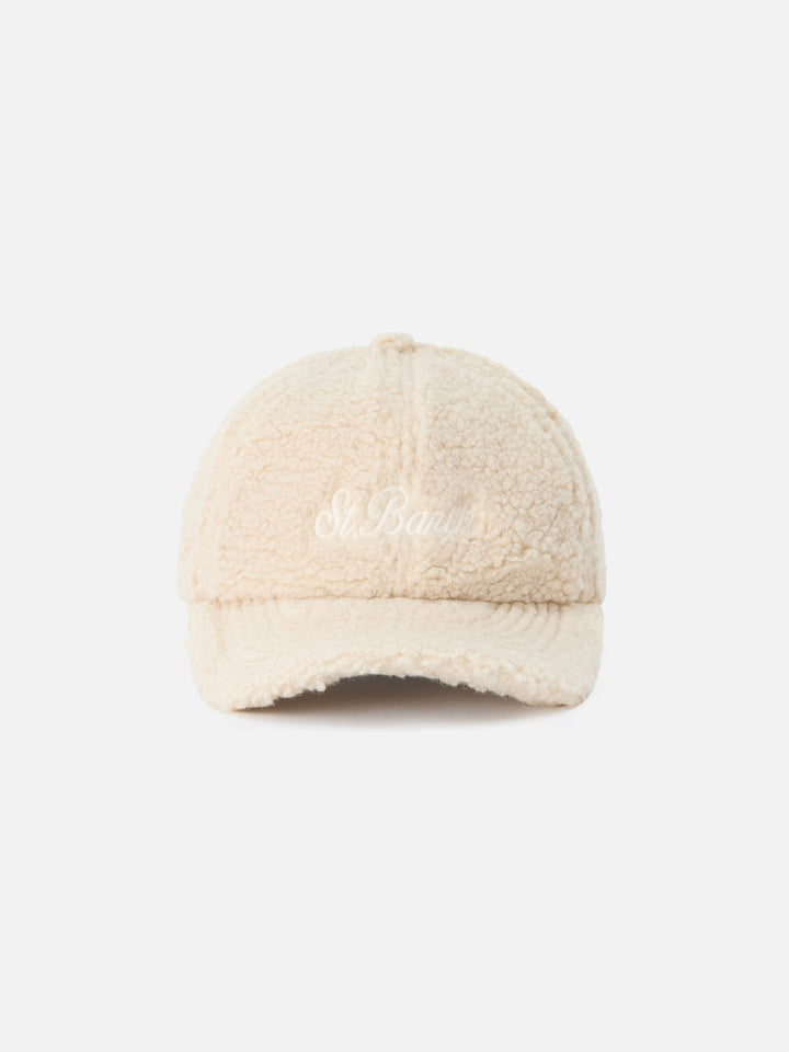 Cappello Baseball beige in tessuto teddy con ricamo logo