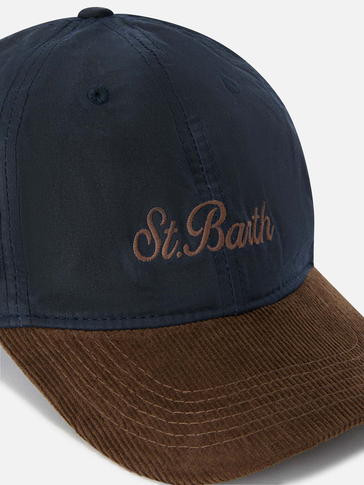 Casquette en velours côtelé ciré Navy blue Baseball avec broderie du logo 