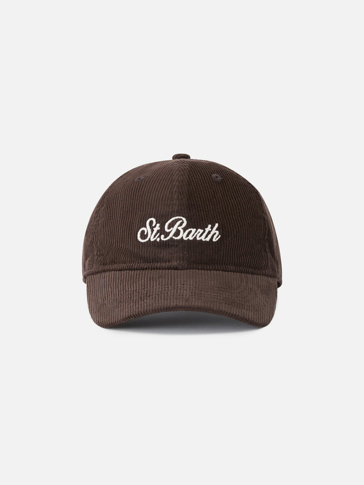 Braune Baseball Cordkappe mit gesticktem Logo 