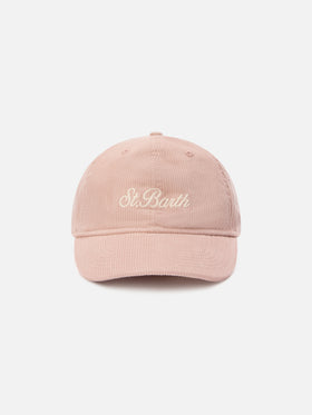 Cappello Baseball rosa in velluto a coste con ricamo logo