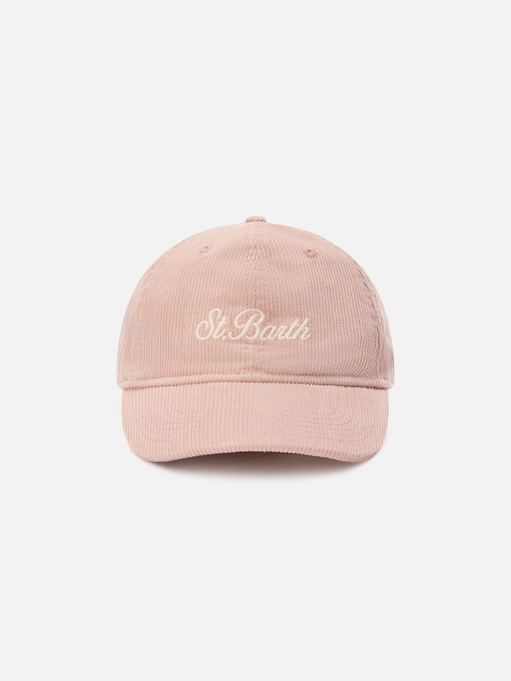 Rosa Baseball Kappe aus Cord mit Logostickerei 