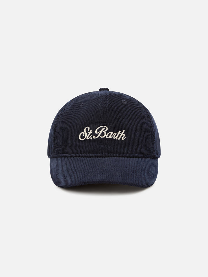 Marineblaue blue Baseball Kappe aus Cord mit Logostickerei 