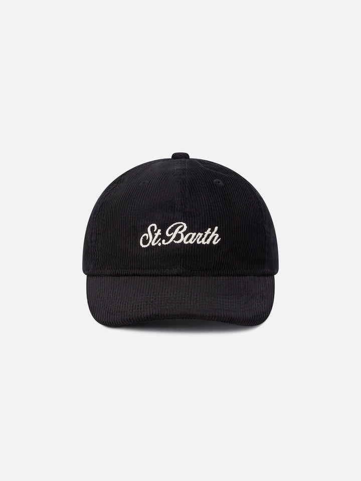 Schwarze Kappe aus Baseball Cord mit Logostickerei 