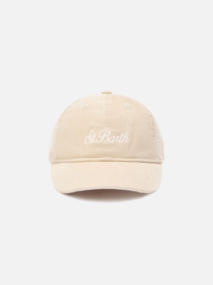 Graue Baseball Kappe aus Cord mit Logostickerei 